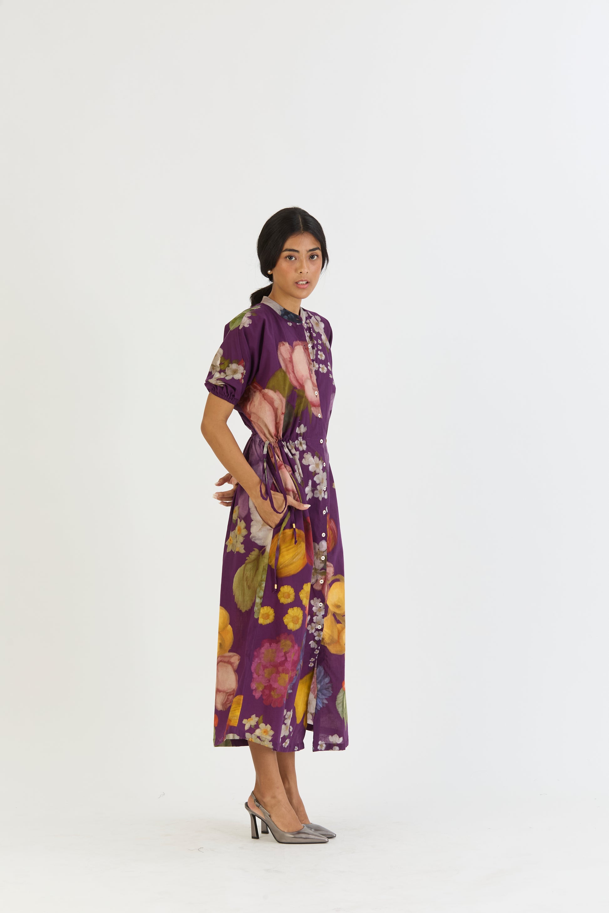 Jamun Side Tie Up Dress, women's floral dress, left side