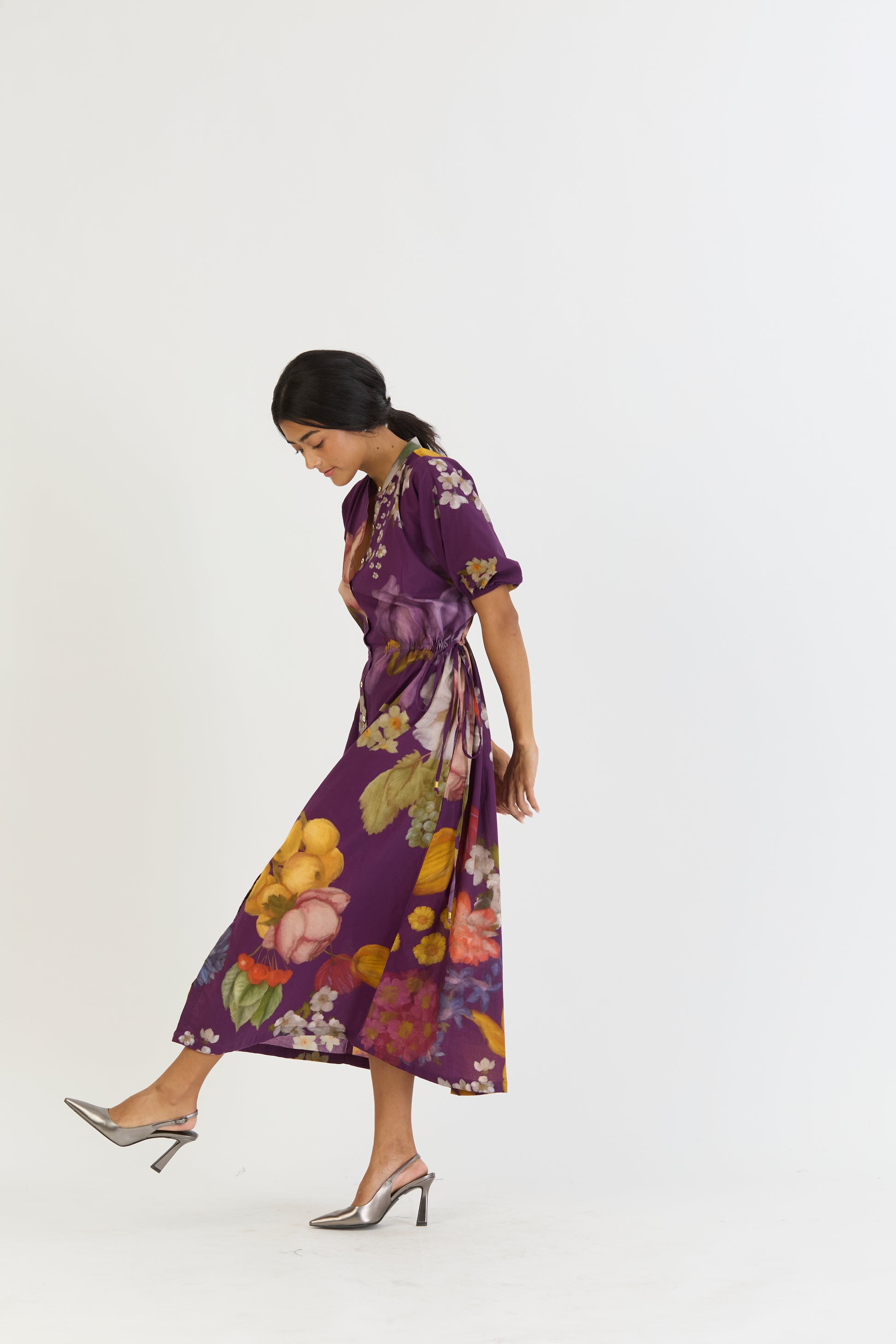 Jamun Side Tie Up Dress, women's floral dress, left side fun