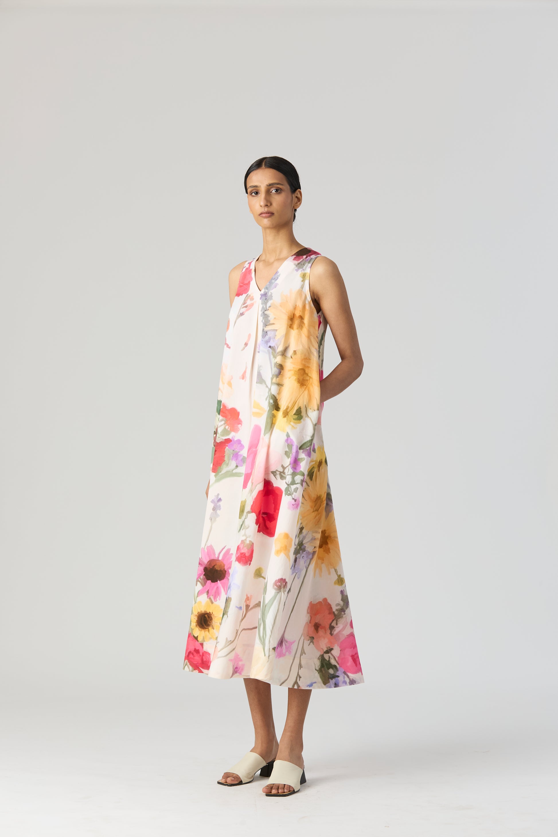 Maria Long Dress, women's floral dress, left side