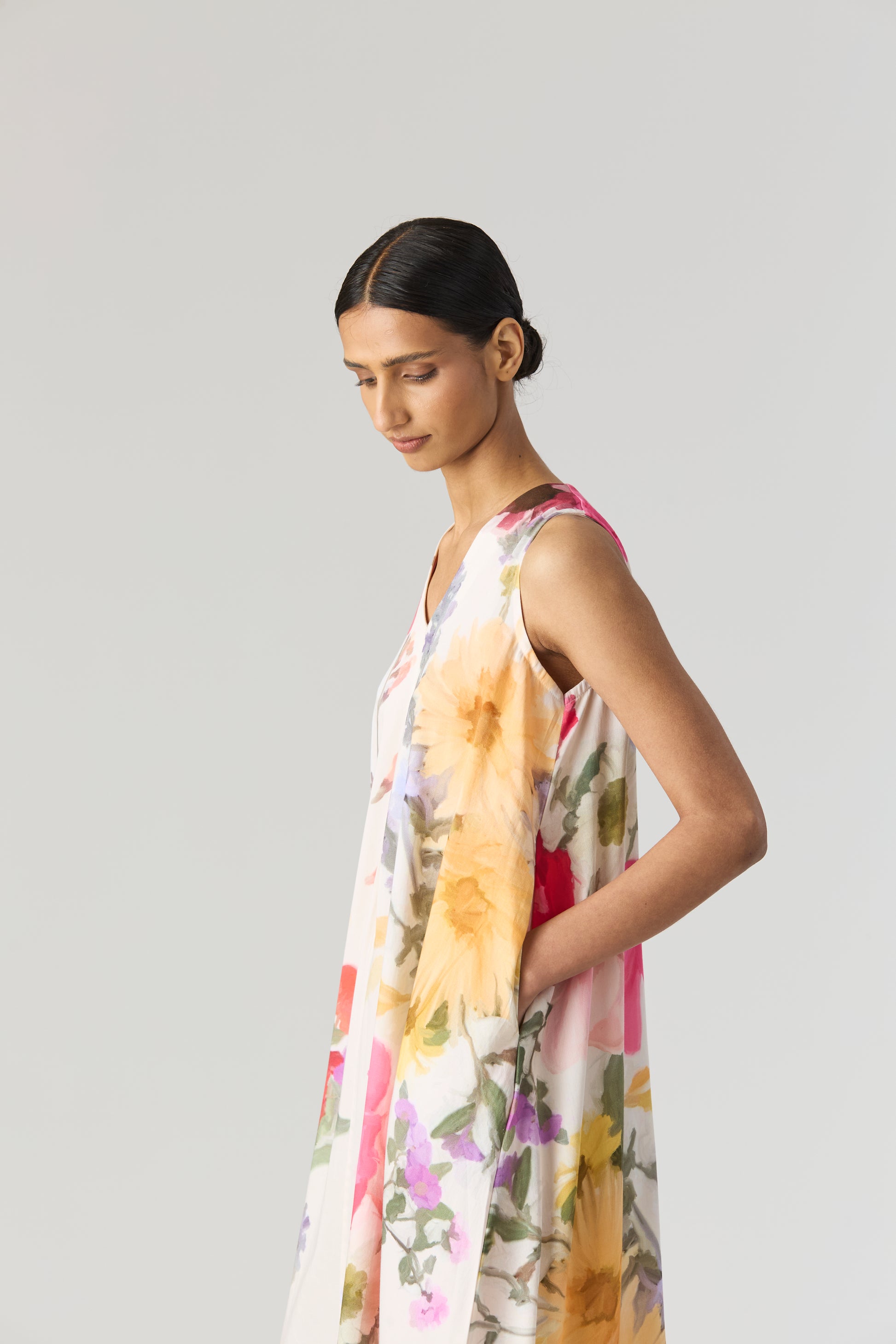 Maria Long Dress, women's floral dress, left side close up