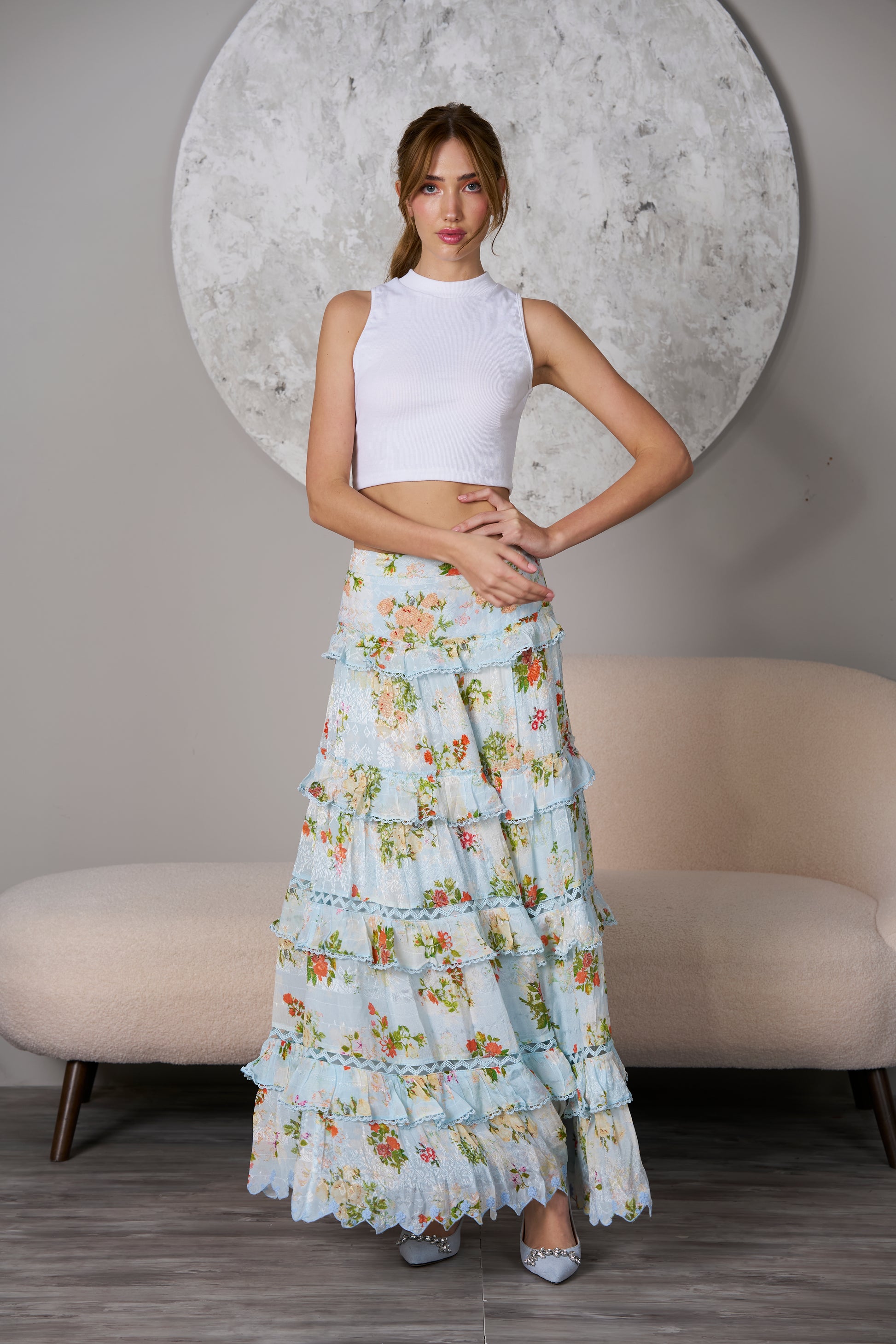 Ocean Long Skirt, maxi skirt, resort wear, front