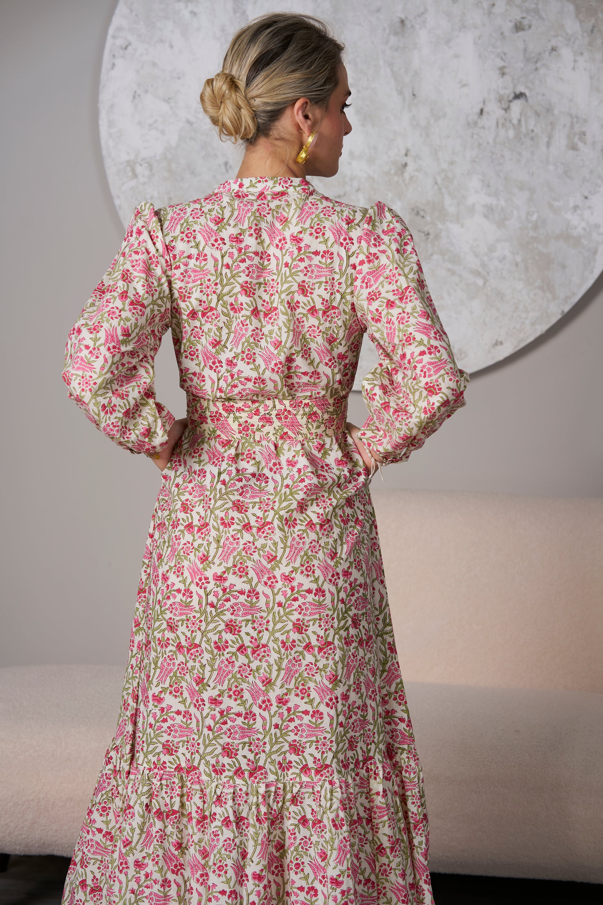 Pink Abbey Garden Dress,midi dress, back close up