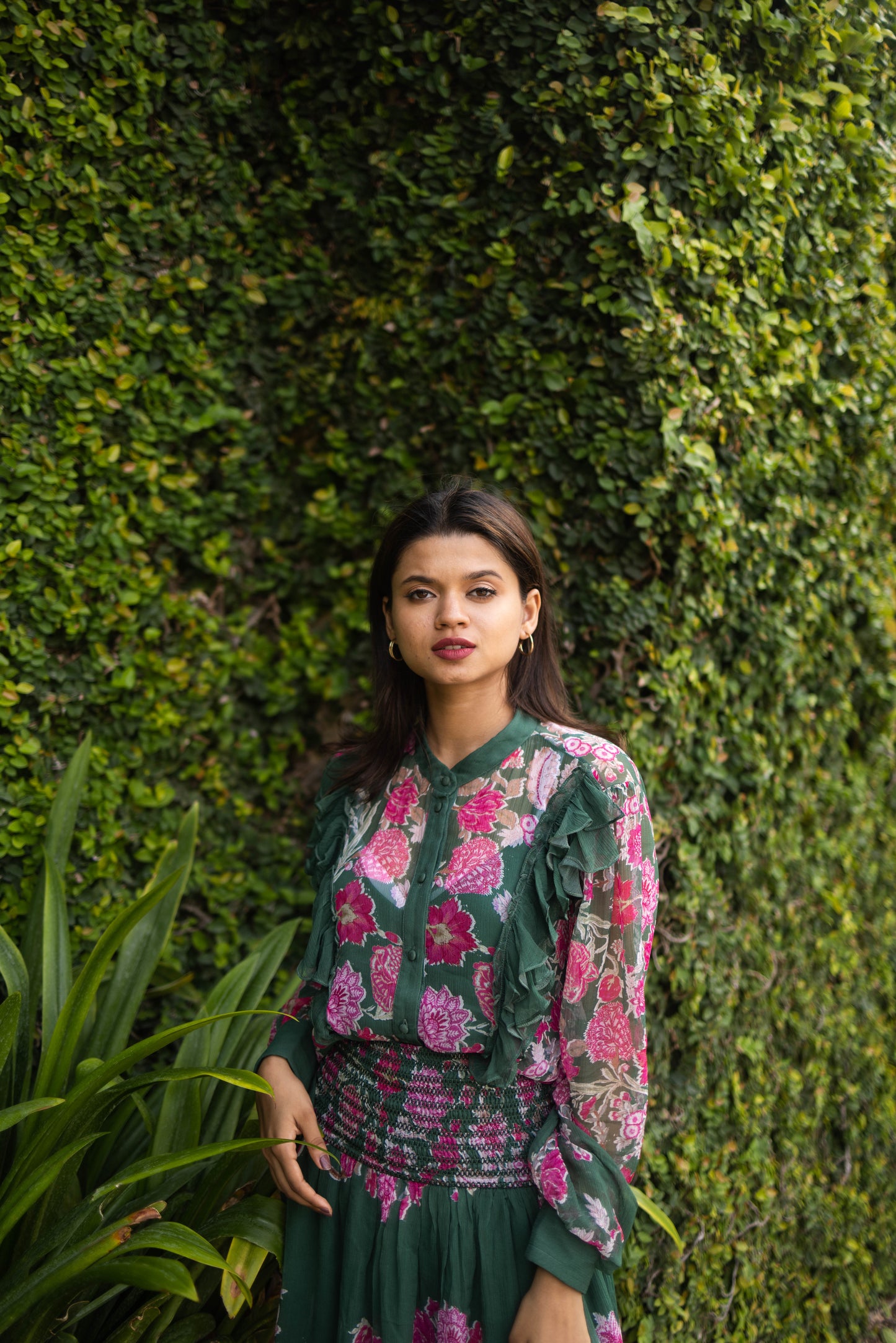 Pink Peony Shirt, blouse, front  close up