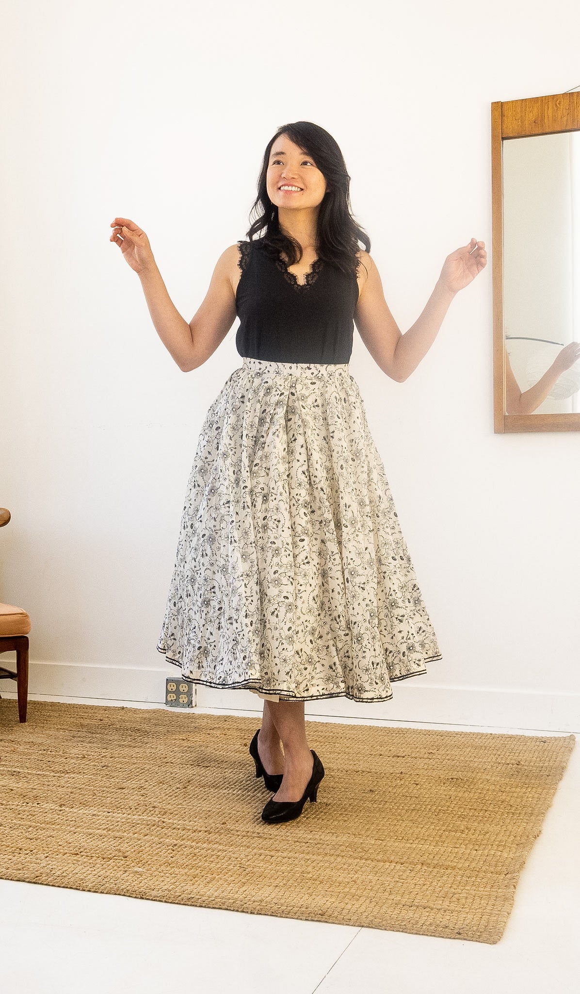 The Flared Skirt, Silk skirt, front detail